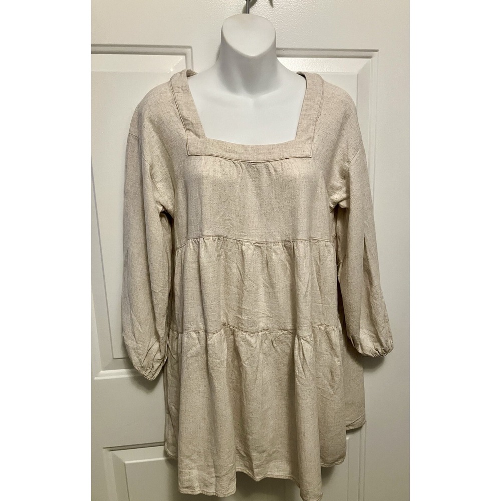 Umgee Tunic Shirt Women's Small Medium Linen Oversized Peplum‎ Boho Peasant Top